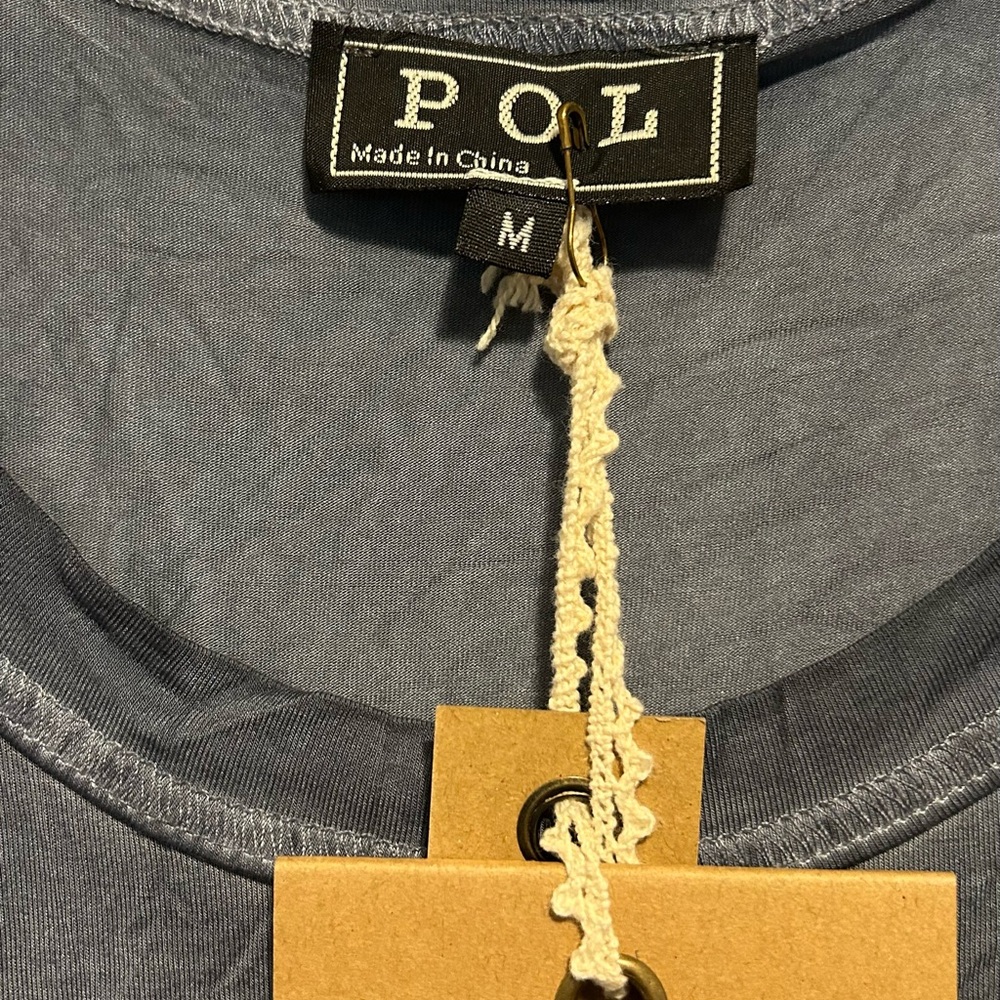 POL Blackish Sleeveless tank with open fringes.Very unique top and fun to wear - Picture 3 of 7